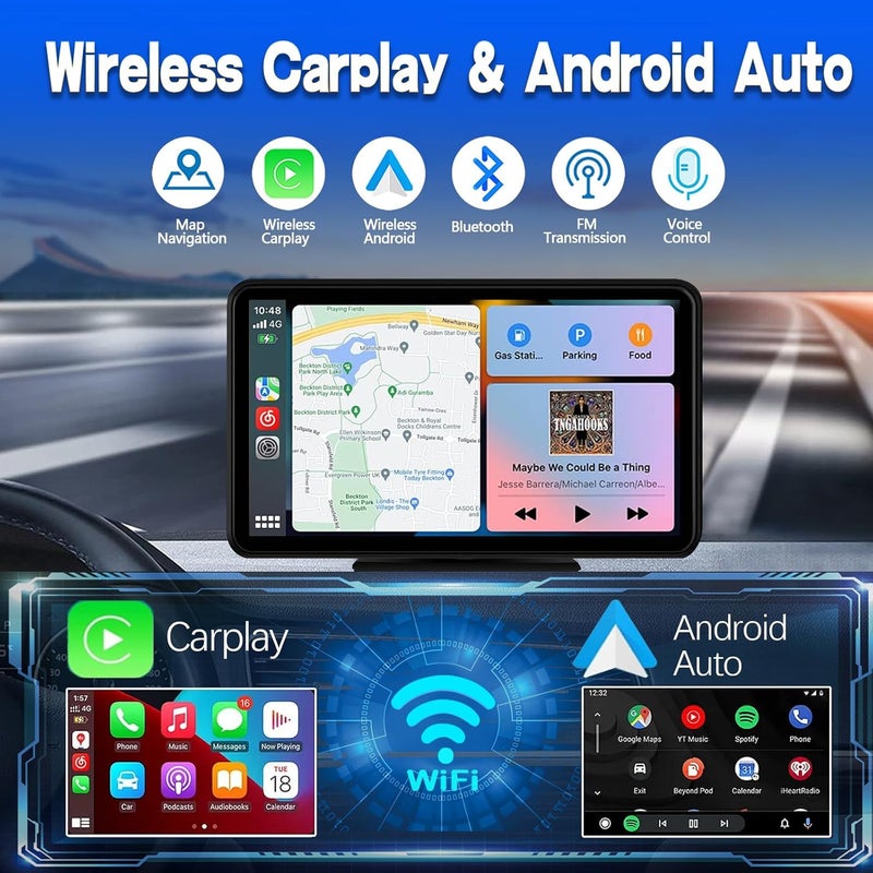 BuonaIdea شاشة كار بلاي لاسلكية للسيارة 7" HD ستيريو سيارة محمول بشاشة تعمل باللمس مع Apple CarPlay و Android Auto مع مرآة رابط/كاميرا خلفية/بلوتوث/نظام ملاحة GPS/AUX لجميع المركبات - Image 2